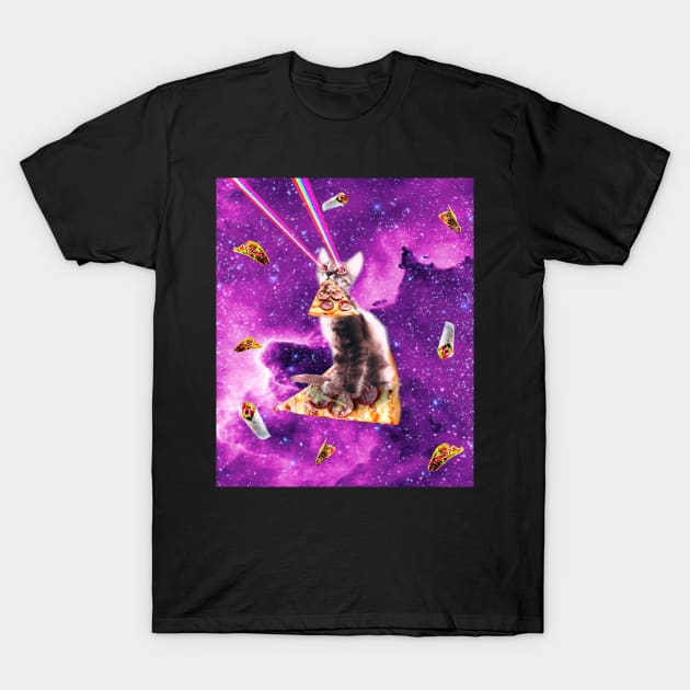 Outer Space Pizza Cat - Rainbow Laser, Taco, Burrito T-Shirt by Random Galaxy